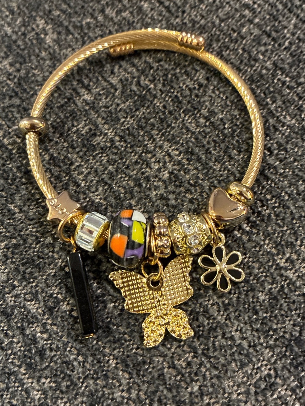 Gold-Tone Butterfly & Charm Bangle Bracelet - Multicolor Accents